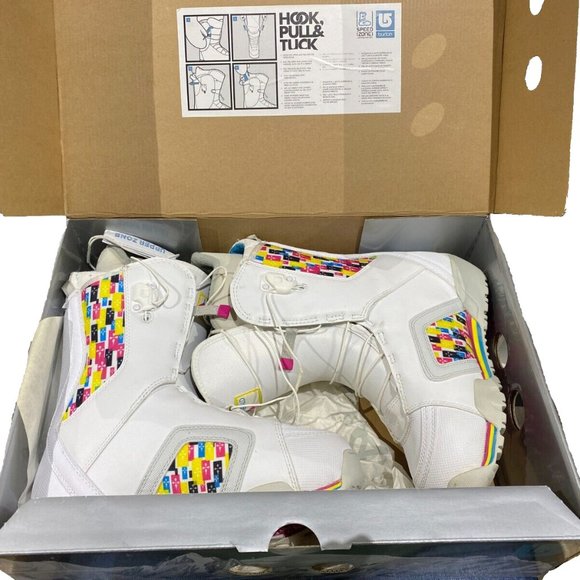 NEW Burton Emerald Womens Snowboard Boots! Size 4 Euro 34 White Colorful Design - Picture 1 of 1